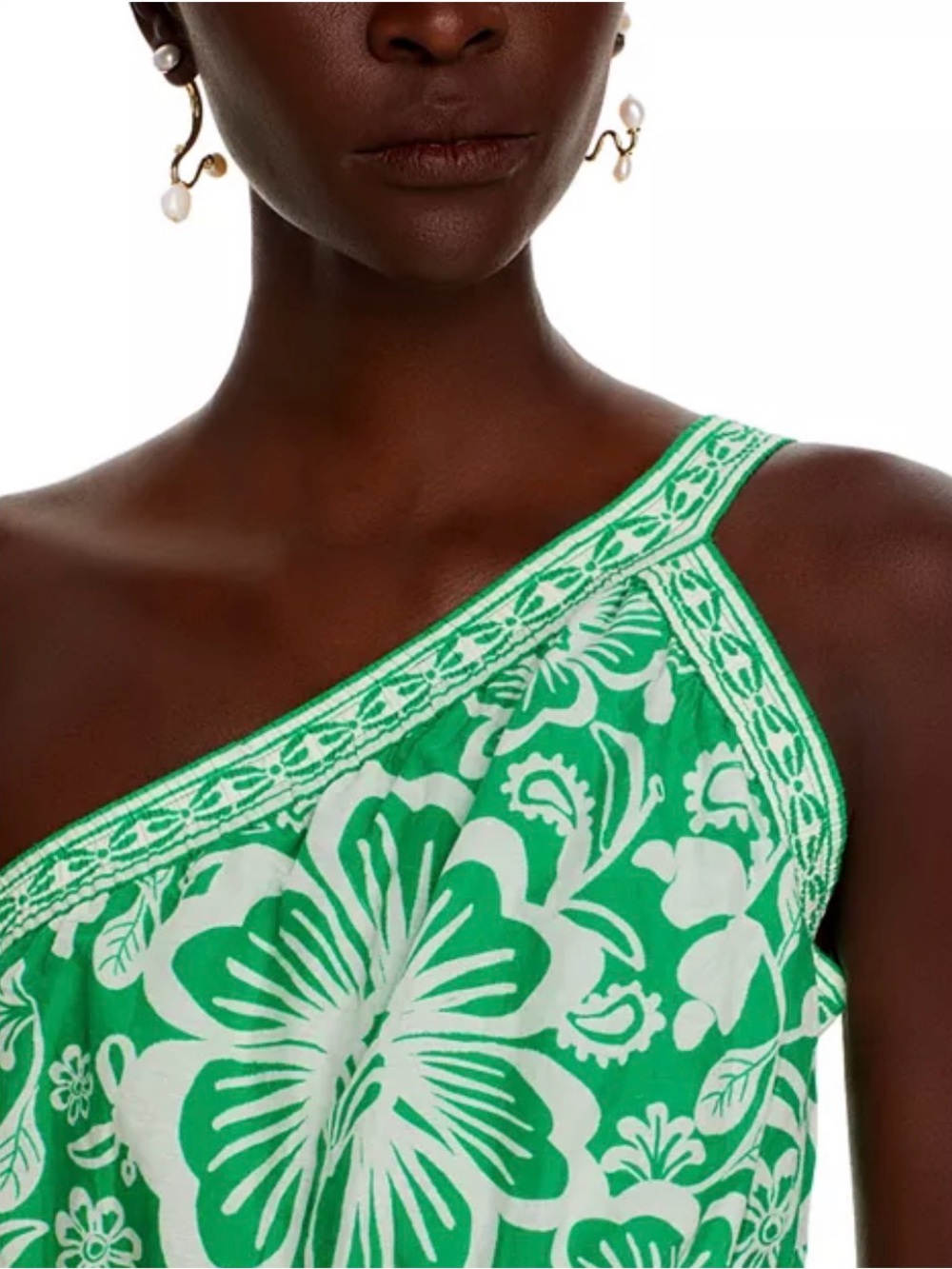 NWT Farm Rio Sweet Garden Green White One Shoulder Cotton Printed Maxi Dress XS - Picture 3 of 11